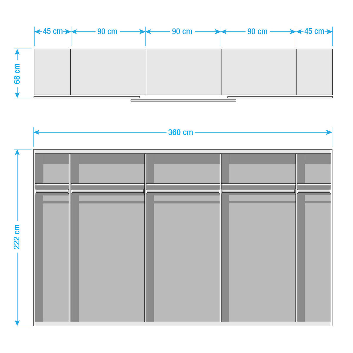SCHWEBETÜRENSCHRANK - Weiß, Glas/Holzwerkstoff (360/222/68cm) - home24