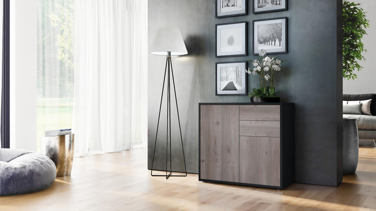 KOMMODE Ben Front in Eiche Nordic - Silbereichenfarben, Holzwerkstoff (79/74/36cm) - Vladon