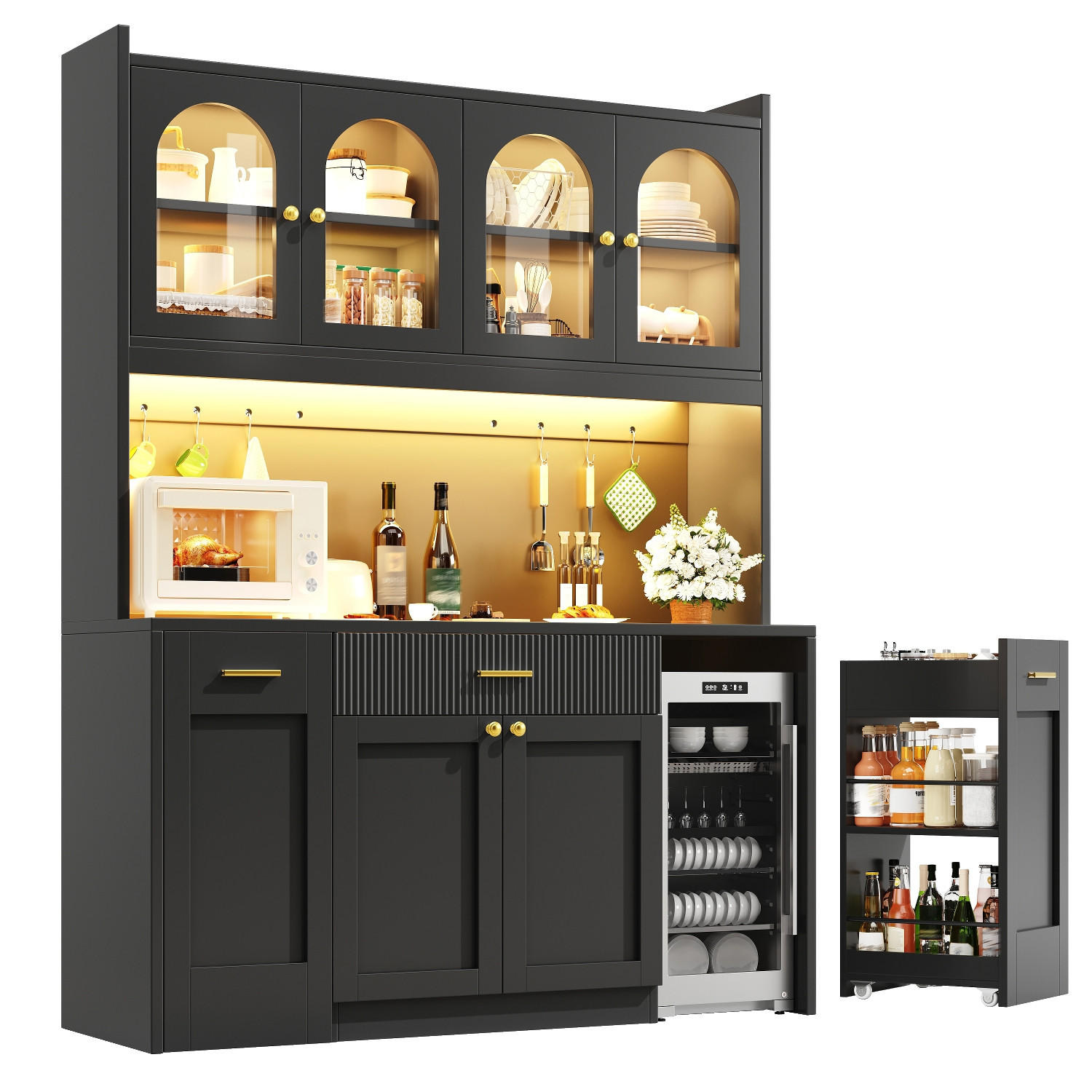 Rolipo Küchenschrank Schwarz 40x187x120 cm