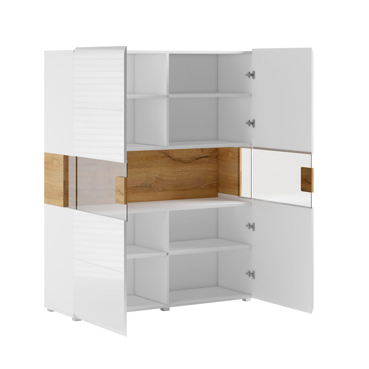 VITRÍNA Jules Bílá a dřevo - bílá, kompozitní dřevo (122/152/39cm) - Petits-meubles