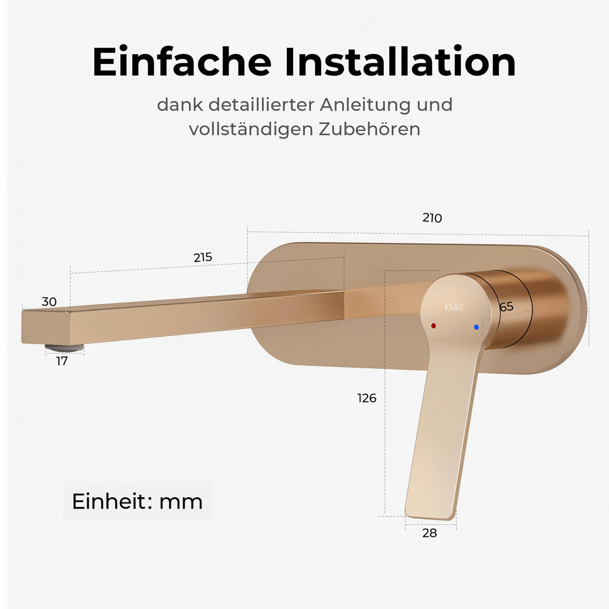 WASCHTISCHARMATUR mit Luftsprudler Messing Rosengold - Roségold, Metall (21/7/28.8cm) - EMKE