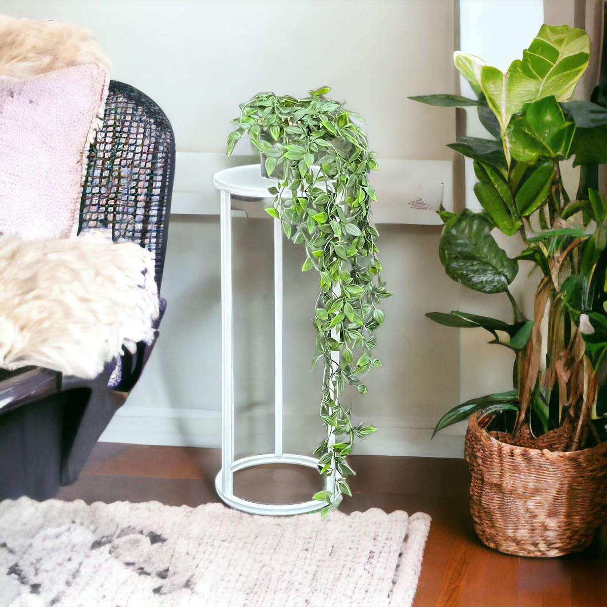 DANDIBO Blumenhocker Metall Weiß Rund 50 cm Blumenständer Beistelltisch 96483 S Blumensäule Modern Pflanzenständer Pflanzenhocker - Weiß, Metall (20/50/20cm) - DanDiBo