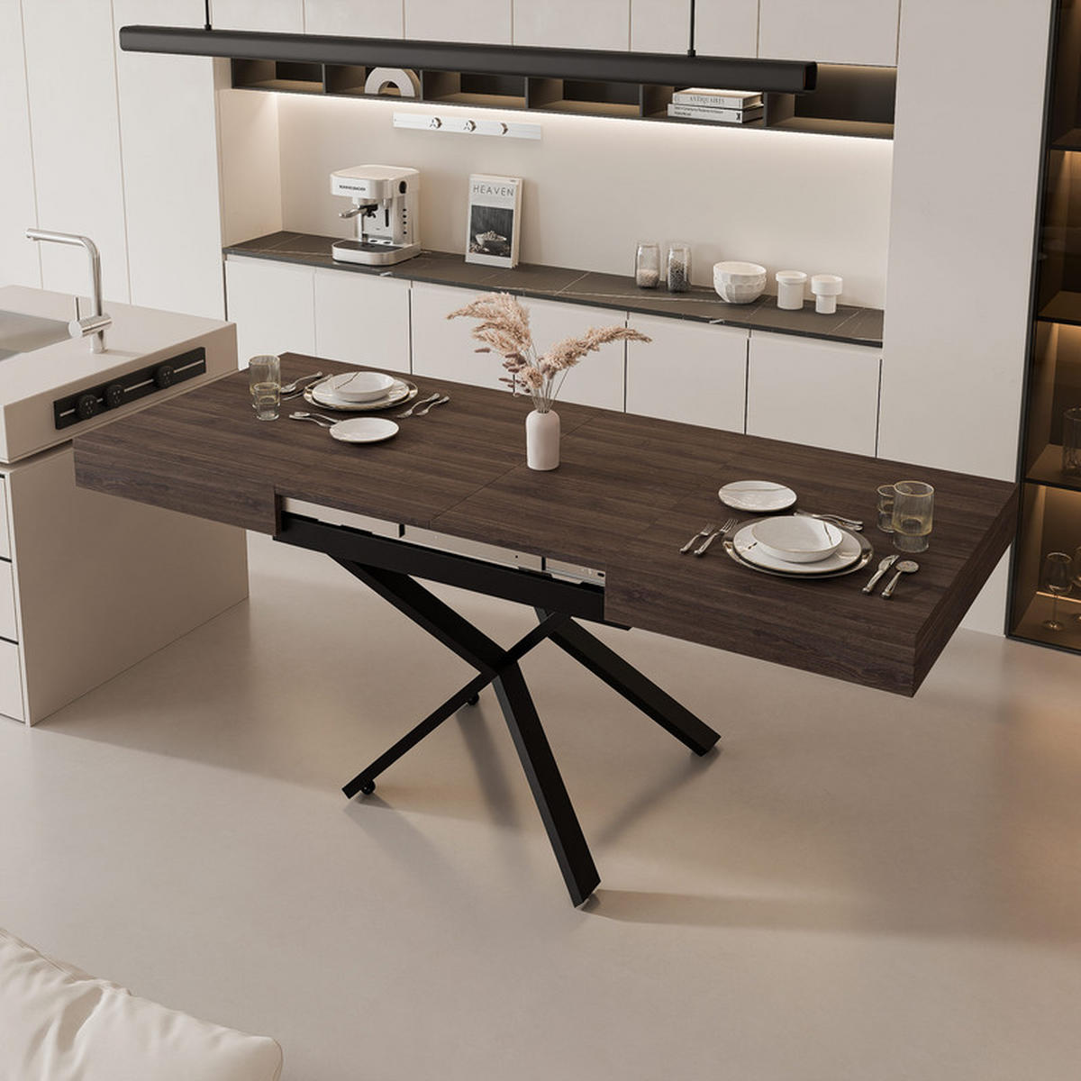 COUCHTISCH SANELLE X ausziehbar mit Liftfunktion, 120/80/76 cm Schwarz/Dunkeleiche - Eichefarben/Schwarz, Holzwerkstoff/Metall (120/80/27cm) - Idohome
