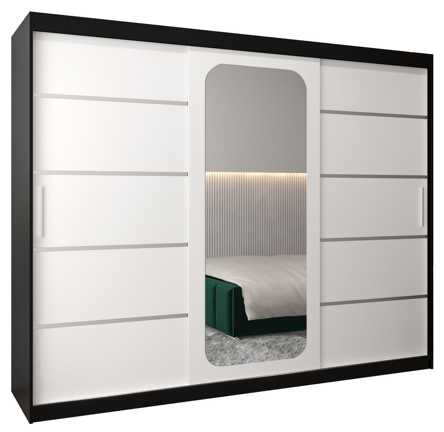 Abiks Möbel Schwebetürenschrank Schwarz, Weiß 250x200x62 cm