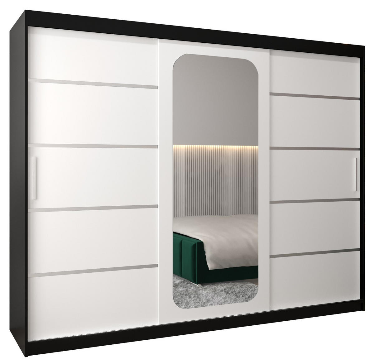 SCHWEBETÜRENSCHRANK 200/250/62 3-türig - Silberfarben/Schwarz, Holz/Kunststoff (250/200/62cm) - Abiks Möbel