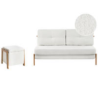 SOFA-SET 3-Sitzer mit Pouf Bouclé Weiß Edland - Weiß/Braun, Textil (152/92/76cm) - Beliani