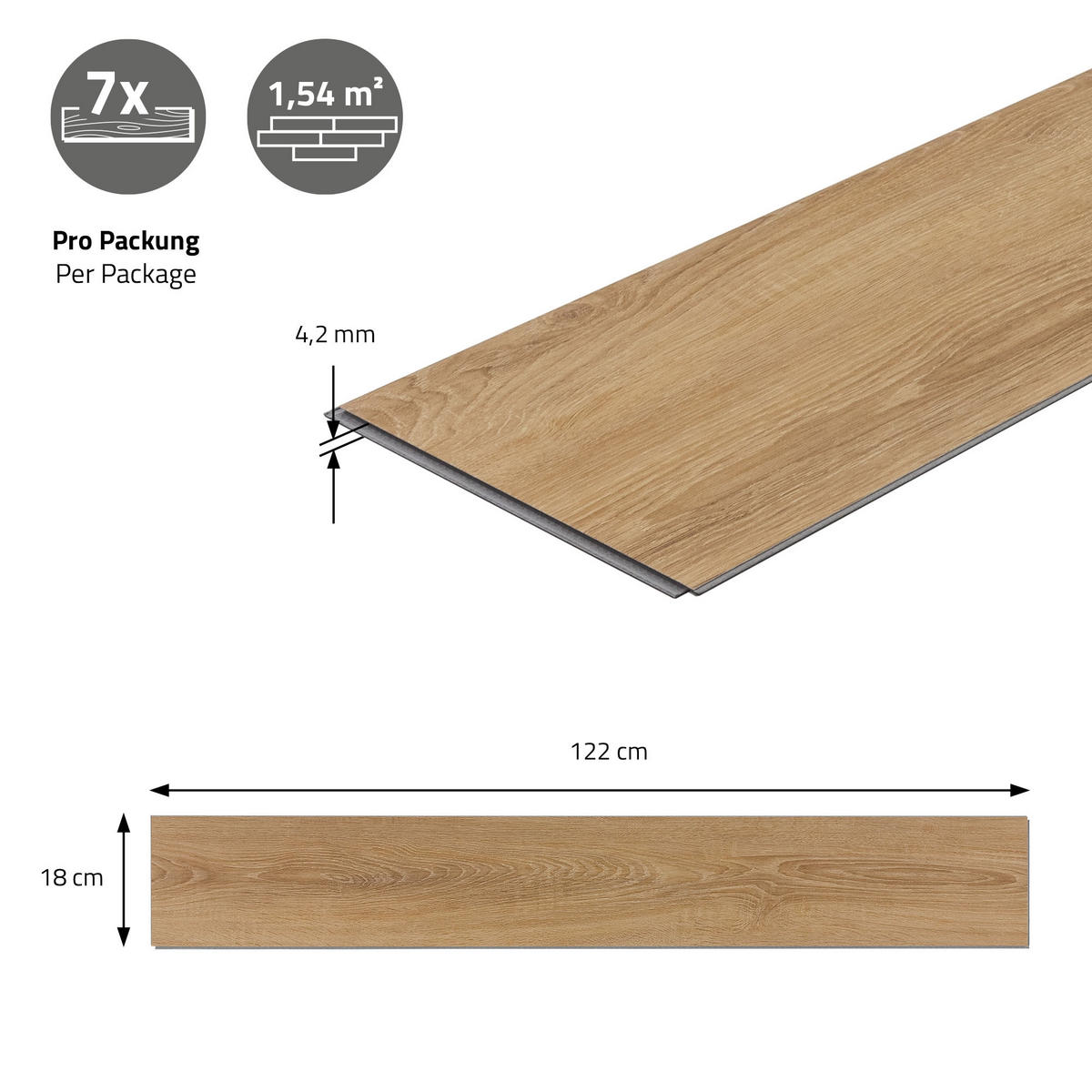 VINYLBODEN Click 4,62m²/21 Dielen Sandbar Eiche - Braun, Kunststoff (122/18/0.42cm) - ML-DESIGN
