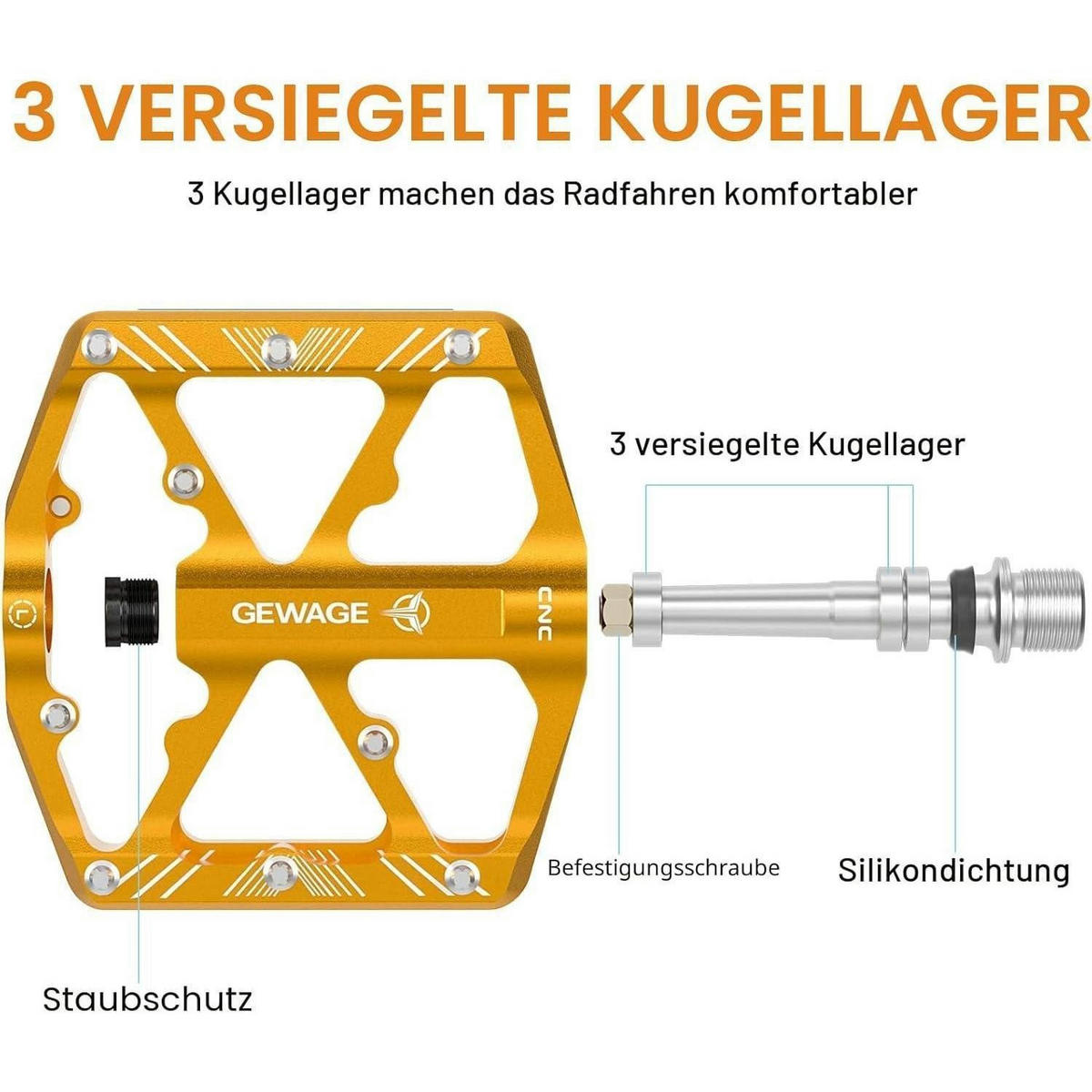 FAHRRADPEDALE Aluminium mit Reflektoren Gold - Goldfarben, Metall (9.8/1.5/10.1cm)