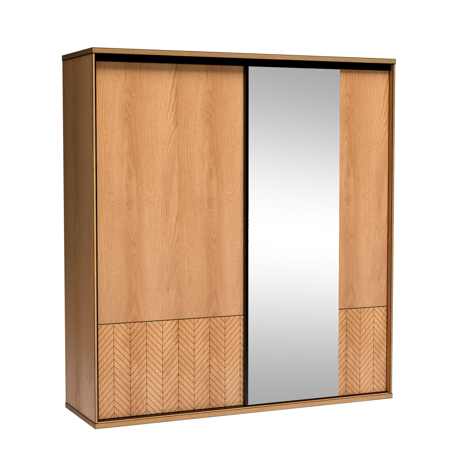SCHWEBETÜRENSCHRANK Fonti F-11 Karamell-Eiche mit Spiegel - Eichefarben, Holzwerkstoff (199/216/60.2cm)