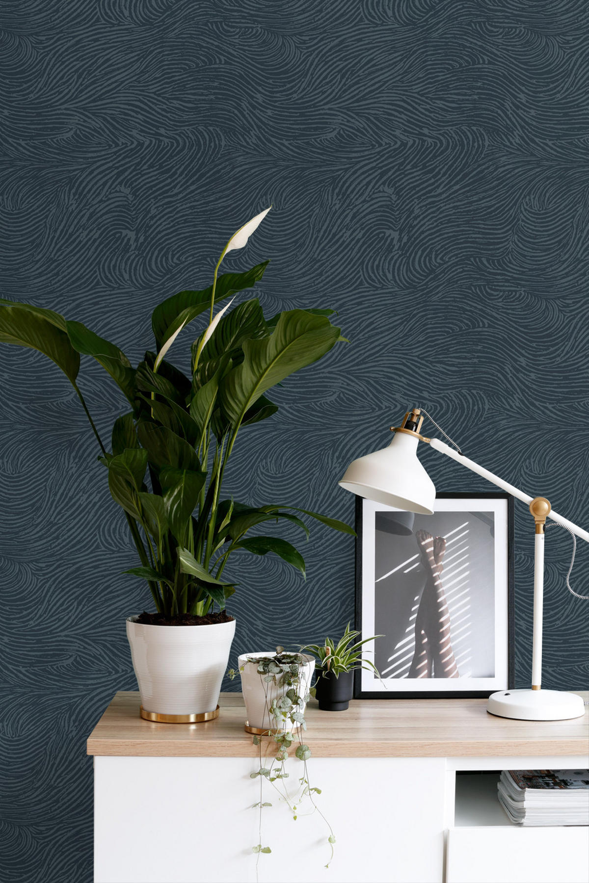 TAPETE 3d Wellenförmige Linien 53 cm x 10.05 m - Blau, Papier (53/1000cm) - ESTAhome
