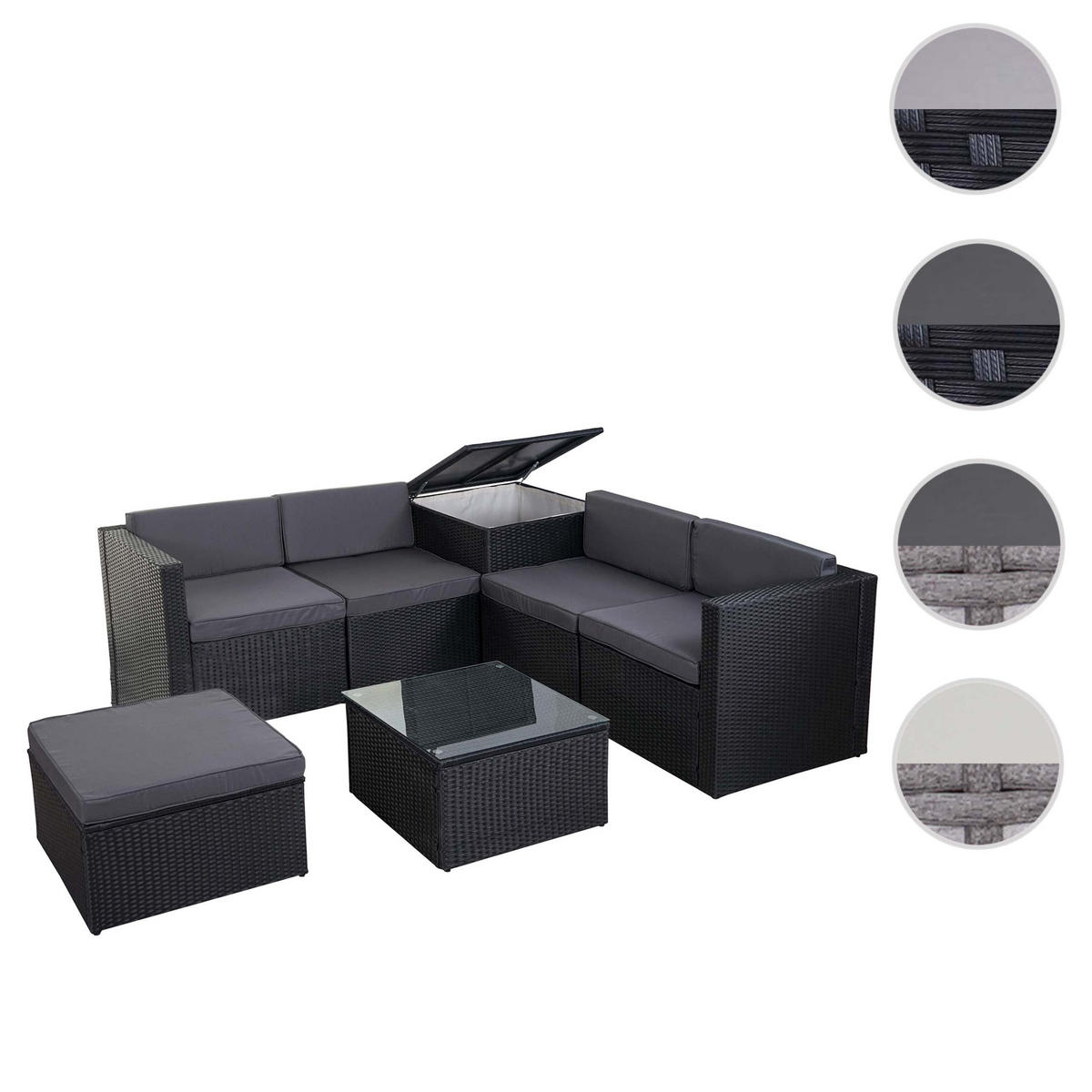 GARTEN-SET Poly-Rattan Anthrazit Kissen Dunkelgrau - Anthrazit, Metall - PROREGAL