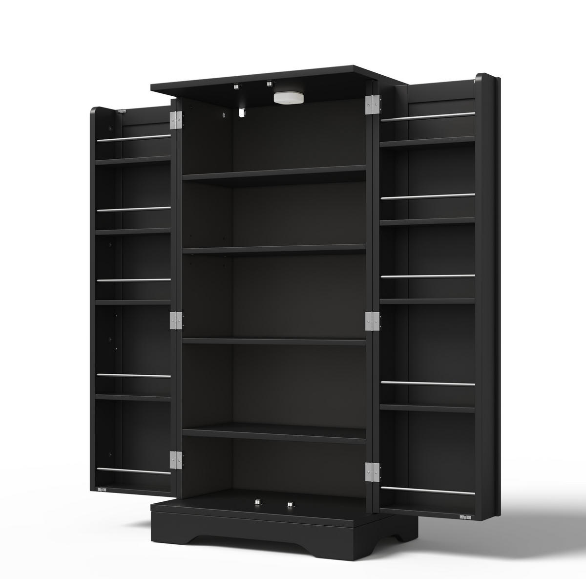 HOCHSCHRANK 2-türig aus MDF mit LED-Sensorlicht, moderner Stauraum für Küche und Wohnraum, 120/60/40 cm, Schwarz - Schwarz, Holzwerkstoff (60/120/40cm) - Redom