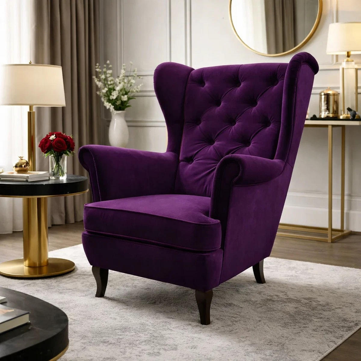 CHESTERFIELD-SESSEL Falco violett mit Holzbeinen - Wengefarben/Violett, Holz/Textil (82/102/92cm) - Beautysofa