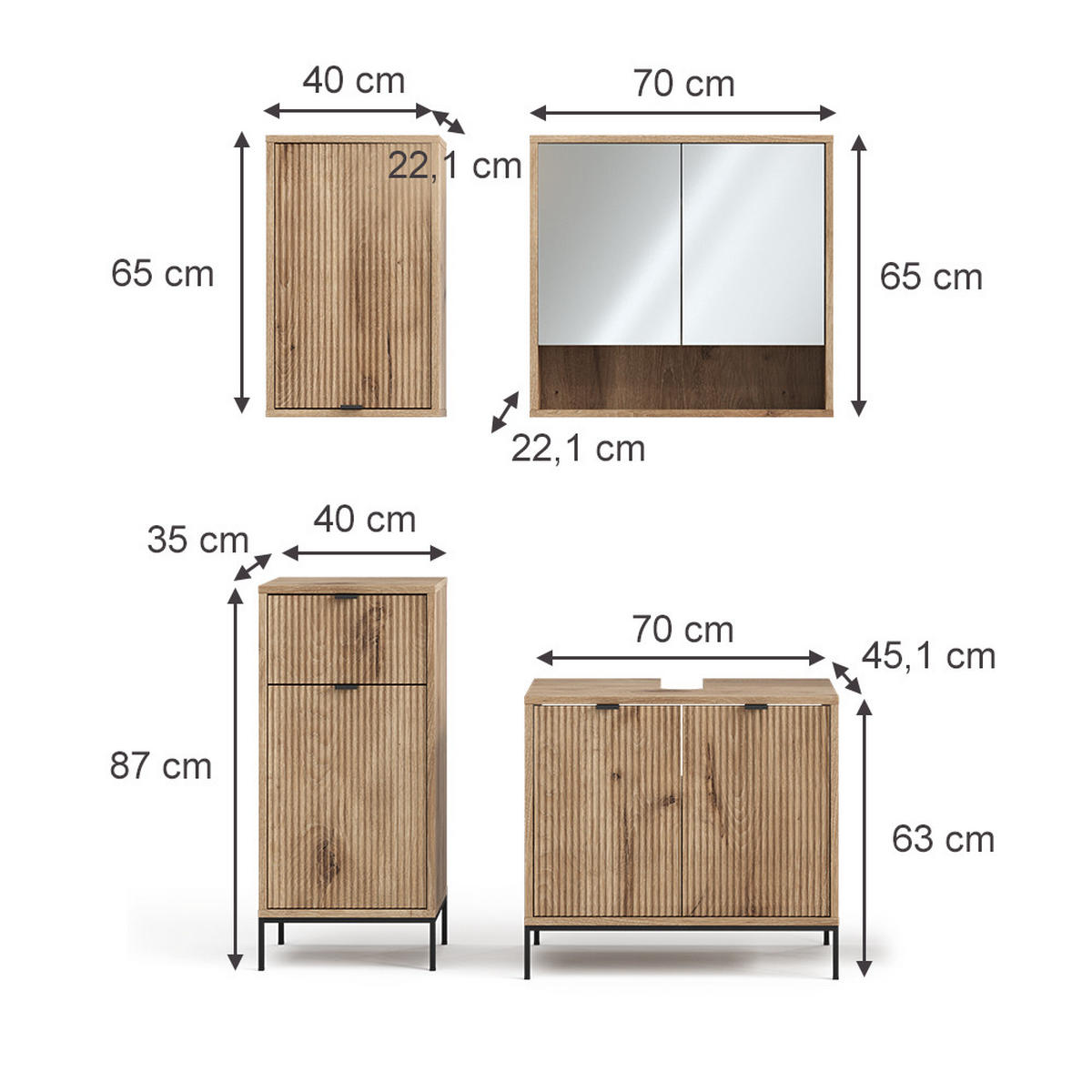 BADMÖBEL-SET Eliza Viking Oak 4 Teile - Eiche Wotan, Holzwerkstoff (70/63/45cm) - Vicco