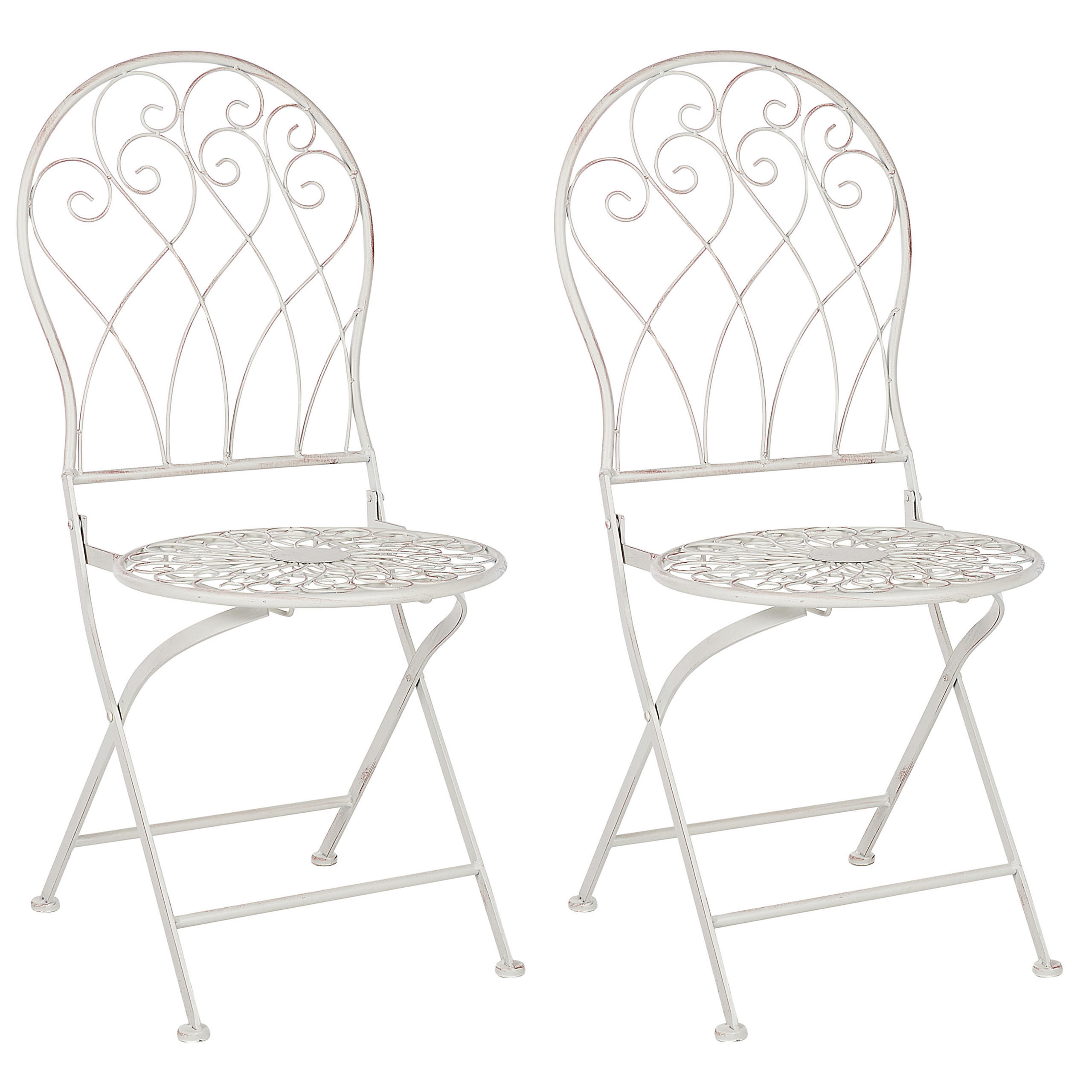 GARTENSTUHL 2er-Set Metall cremeweiß Stiffe - Weiß, Metall (40/95/46cm) - Beliani