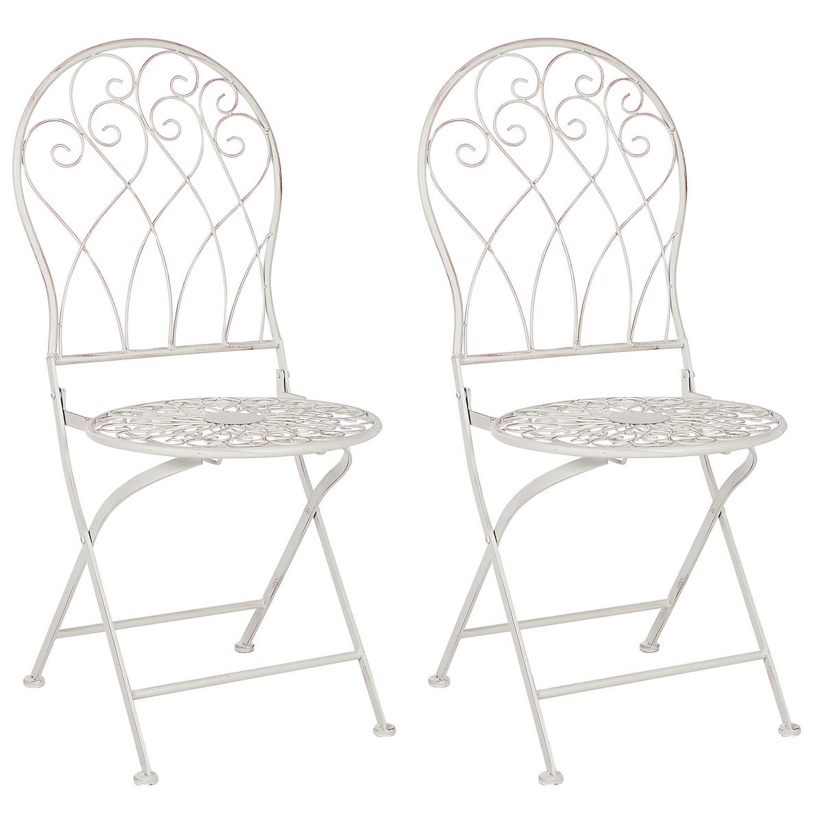 GARTENSTUHL 2er-Set Metall cremeweiß Stiffe - Weiß, Metall (40/95/46cm) - Beliani