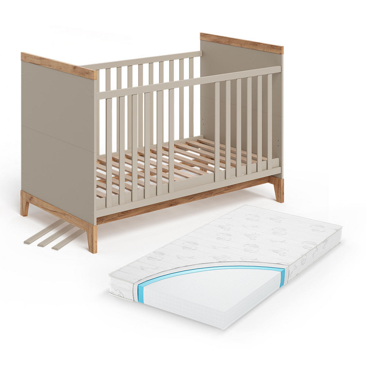 DĚTSKÁ POSTÝLKA Malia Kašmír/Řemeselné - kašmírová/světle šedá, kompozitní dřevo - VitaliSpa