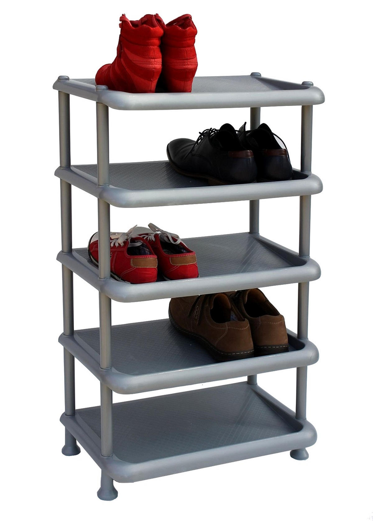 SCHUHREGAL Kunststoff Stapelbar mit 5 Ebenen Grau - Grau, Kunststoff (49/83/30cm) - DanDiBo