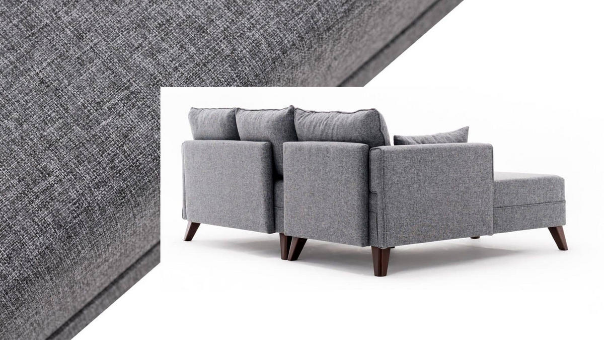 ECKSOFA mit Hocker als Schlaffläche, perfekt für kleine Räume - Walnussfarben/Braun, Holz/Kunststoff (205/140cm) - myHomelando