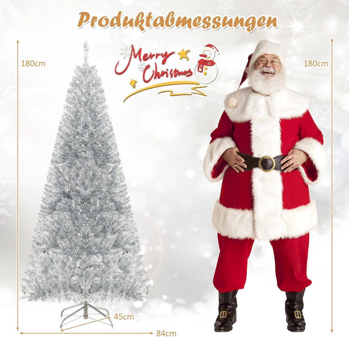 WEIHNACHTSBAUM 180cm Silber - Silberfarben, Kunststoff (180cm) - COSTWAY