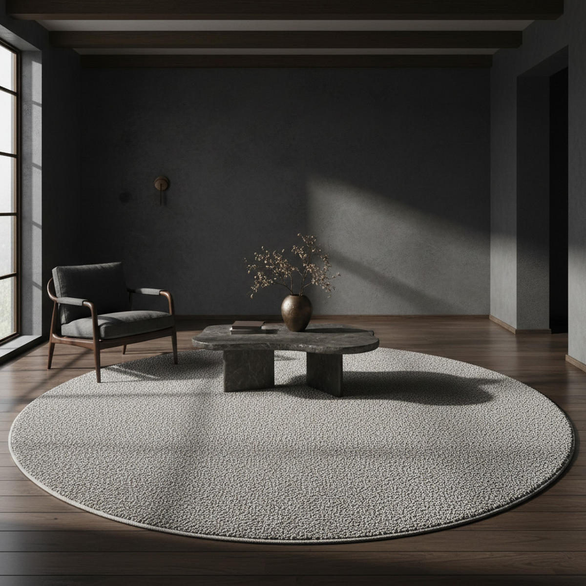 TEPPICH Kurzflor Flachgewebe Uni-Design Polypropylen Wohnzimmer Silber Rund 120x120 - Silberfarben, Textil (120/120cm) - KADIMA DESIGN