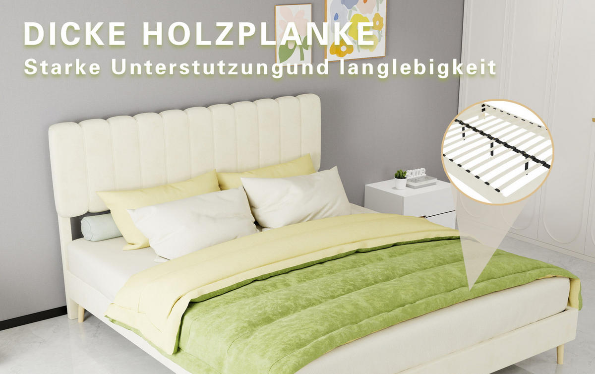 POLSTERBETT 160/200 cm mit hohem Kopfteil und Matratze, Beige - Beige, Textil (160/200cm) - Redom