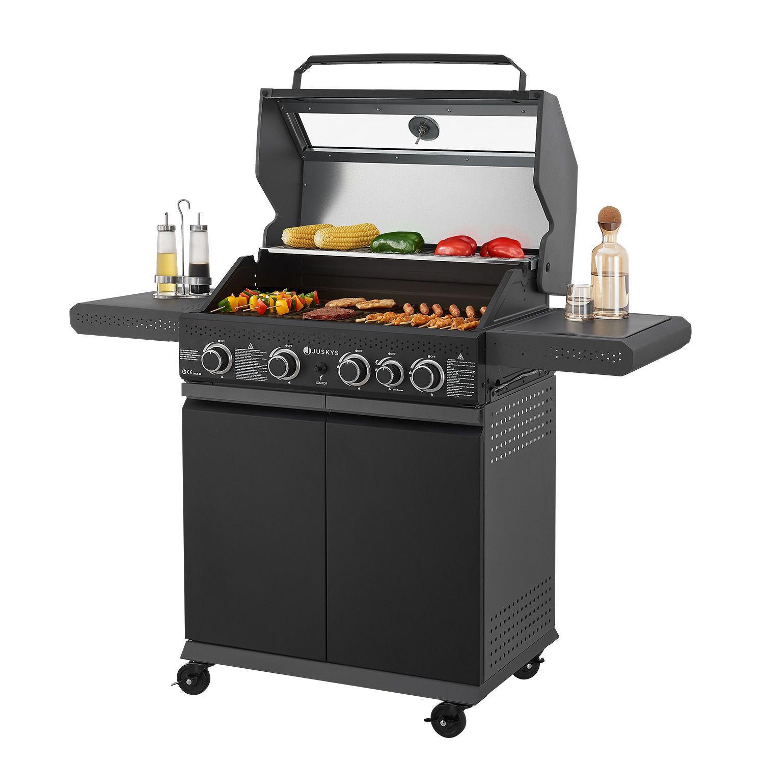 GASGRILL Savannah schwarz 4+1 - Schwarz, Metall (133/114/57cm) - Juskys