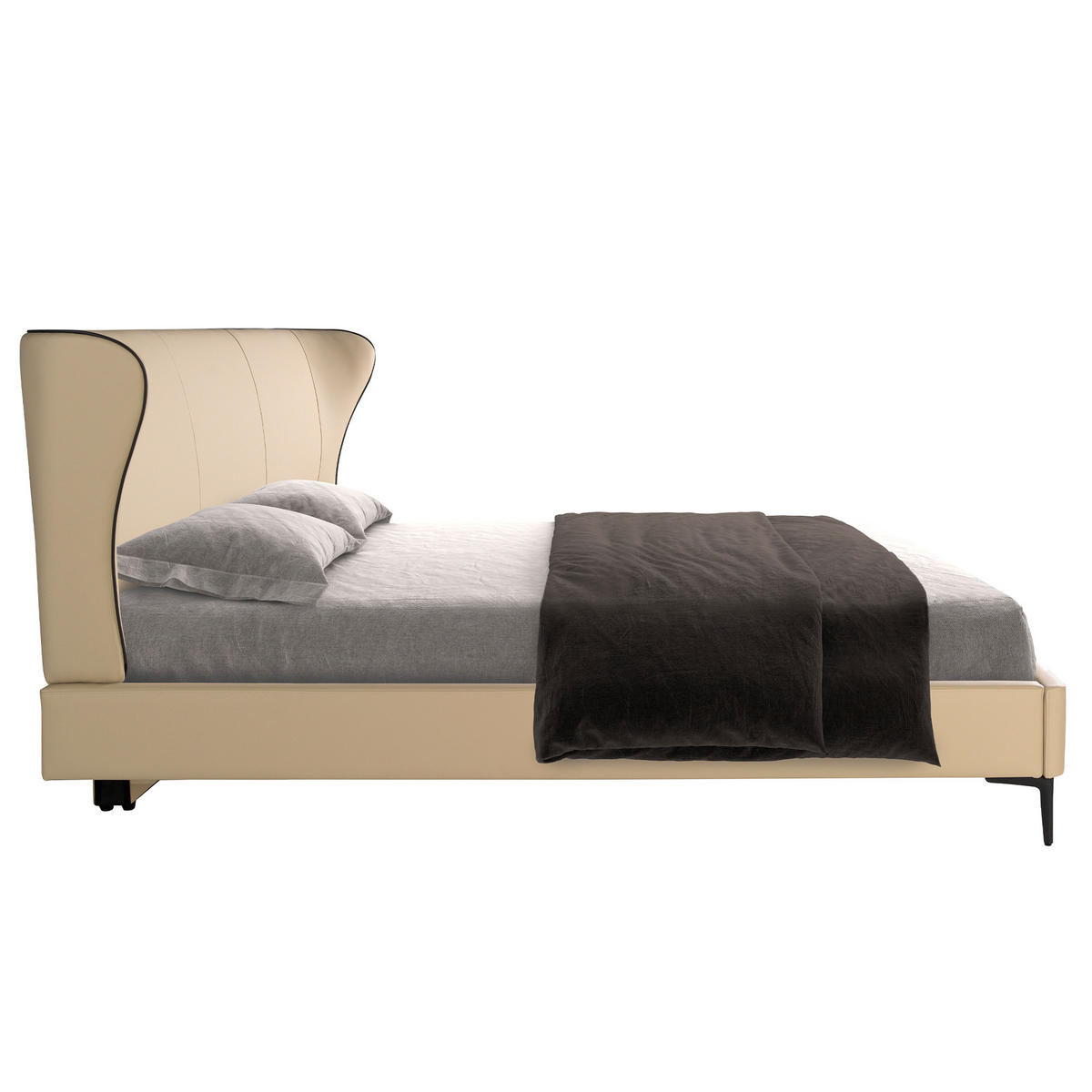 BETT Bett aus cremefarbenem Kunstleder 220/217/110 cm - Creme/Schwarz, Leder (180/200cm) - ANGEL CERDA