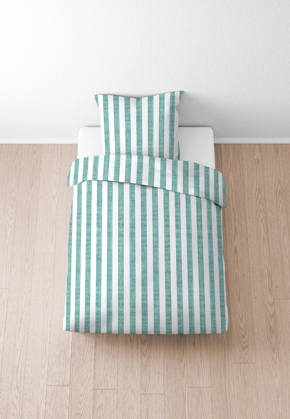 BETTWÄSCHE-GARNITUR Seersucker Längsstreifen mint, 155x220 cm + 80x80 cm - Mintgrün, Textil (155/220cm) - biberna