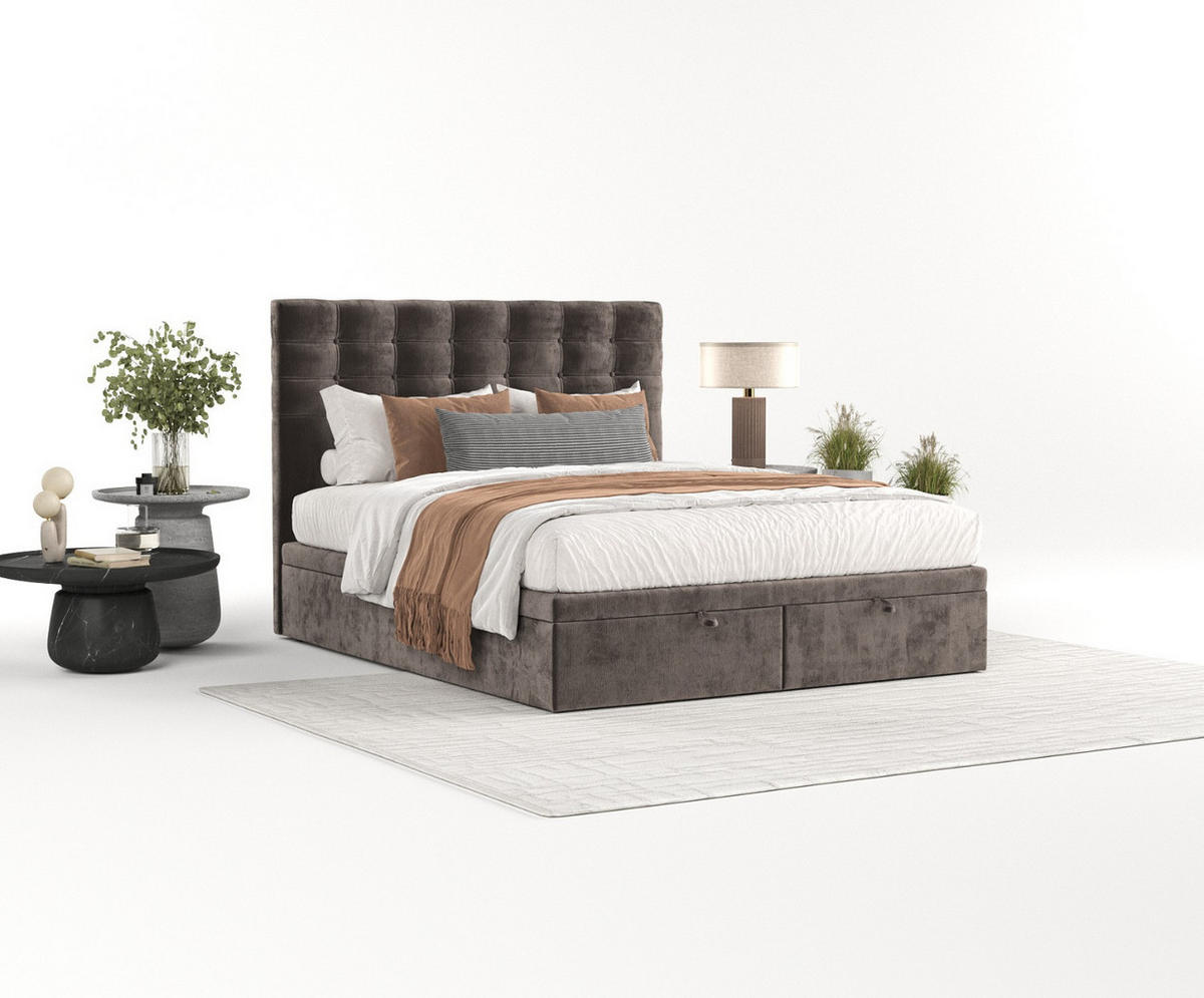 POLSTERBETT Callo mit Stauraum 200/200 cm Braun im Lotta Stoff - Schwarz/Braun, Holz/Holzwerkstoff (200/200cm) - AltaBeds
