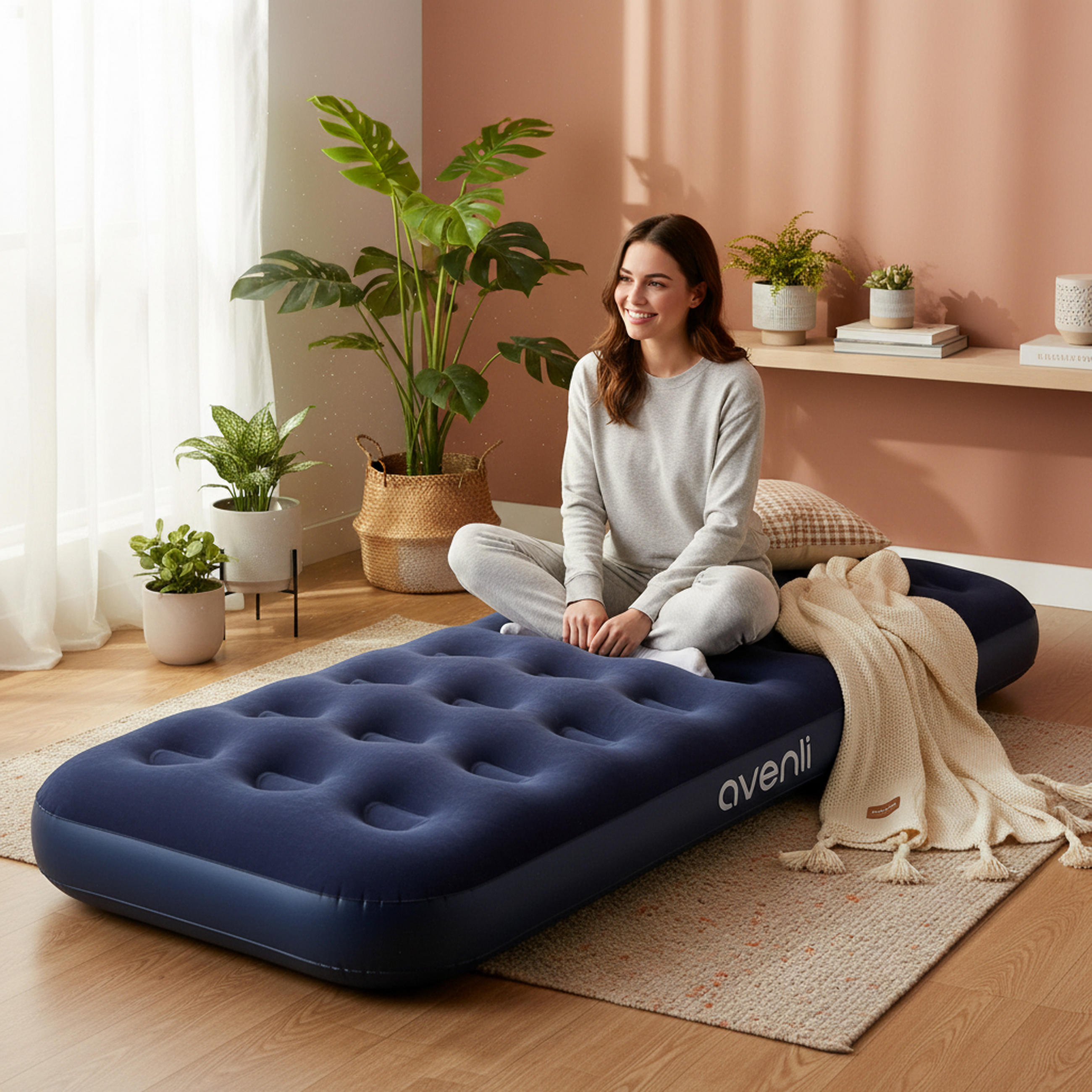 LUFTBETT Luftmatratze Camping 1 Person 191x73x22cm blau aufblasbar mit Pumpe - Blau, Kunststoff (73/191cm) - Avenli