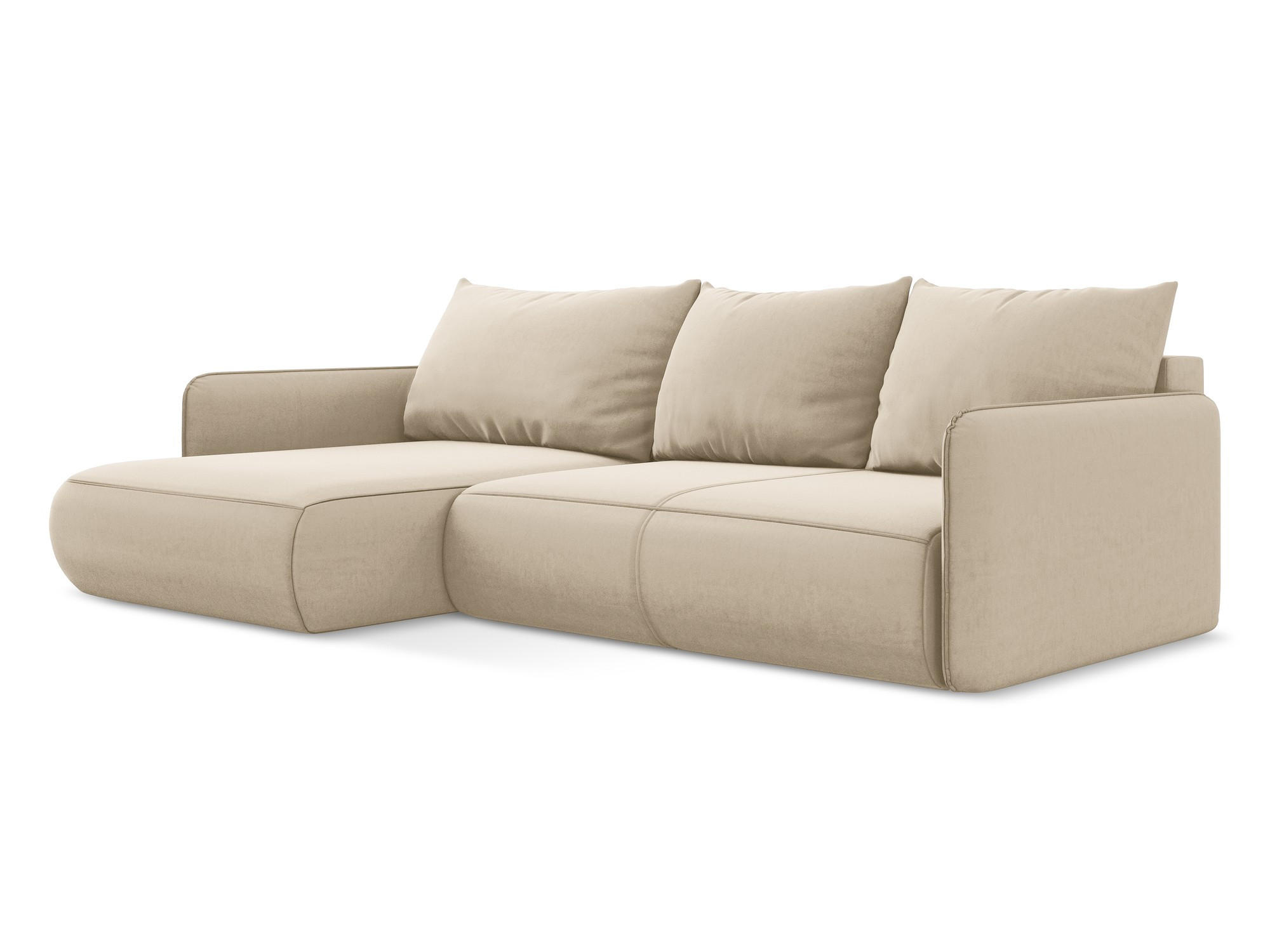 ECKSOFA mit Schlaffunktion Samt Stoff Beige - Beige/Creme, Kunststoff/Textil (148/240cm) - Makamii