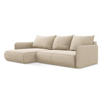 ECKSOFA mit Schlaffunktion Samt Stoff Beige - Beige/Creme, Kunststoff/Textil (148/240cm) - Makamii