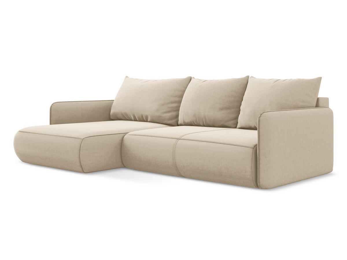 ECKSOFA mit Schlaffunktion Samt Stoff Beige - Beige/Creme, Kunststoff/Textil (148/240cm) - Makamii