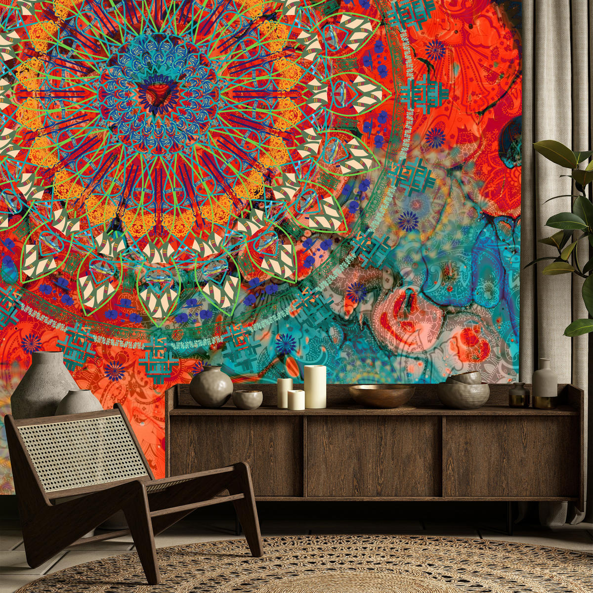FOTOTAPETE für Wohnzimmer Farbenfrohe Mandalas Abstraktion Muster 500x350 - Multicolor, Papier (500/350cm) - Muralo