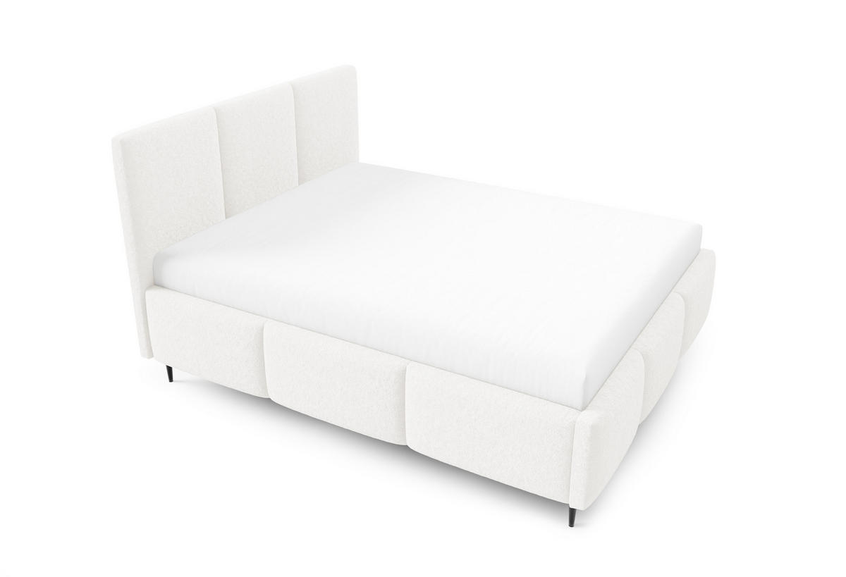 POLSTERBETT VALERIO mit Beinen mit Bettkasten, Bett 140x200,Doppelbett,Lattenrost,Boxspringbett-Optik,ohne Matratze,Schlafzimmer-Weiß - Weiß, Holz (140/200cm) - Furnistar