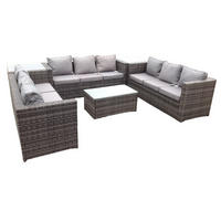 GARTENSET Polyrattan 9-Sitzer - Dunkelgrau/Grau, Glas/Kunststoff - Fimous