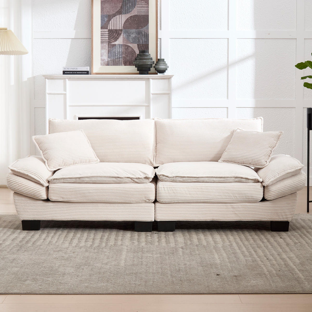 2-SITZER SOFA Cord Beige mit 2 Kissen und Armlehnen - Beige, Holzwerkstoff/Kunststoff (224/81/81cm) - WISHDOR