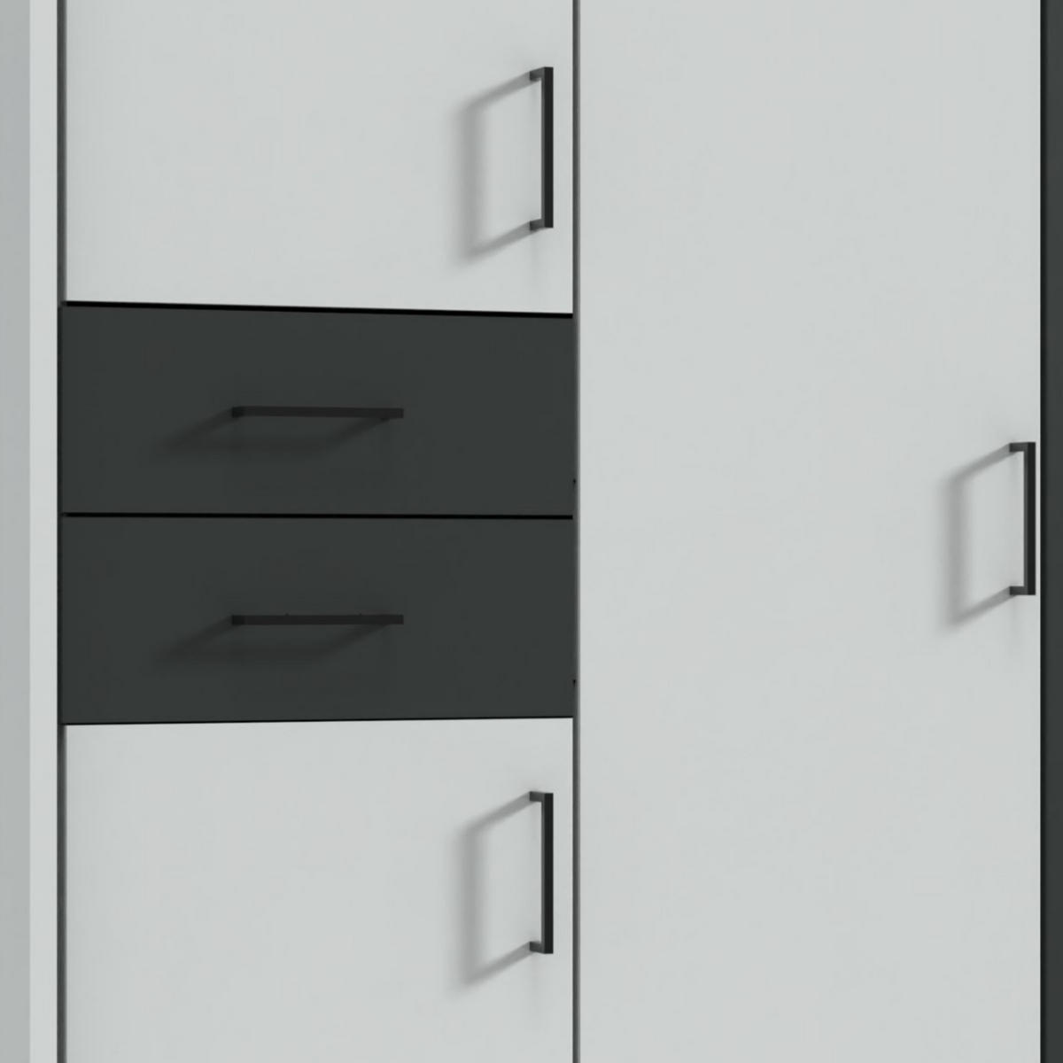 DREHTÜRENSCHRANK Kleiderschrank B228/H210/T58 cm mit Schubkästen & Passepartout & 1 Spiegeltür, Weiß mit Absetzungen in Grafit, Griffe schwarz / 22572 - Graphitfarben/Schwarz, Holzwerkstoff/Kunststoff (228/210/58cm) - luma-home
