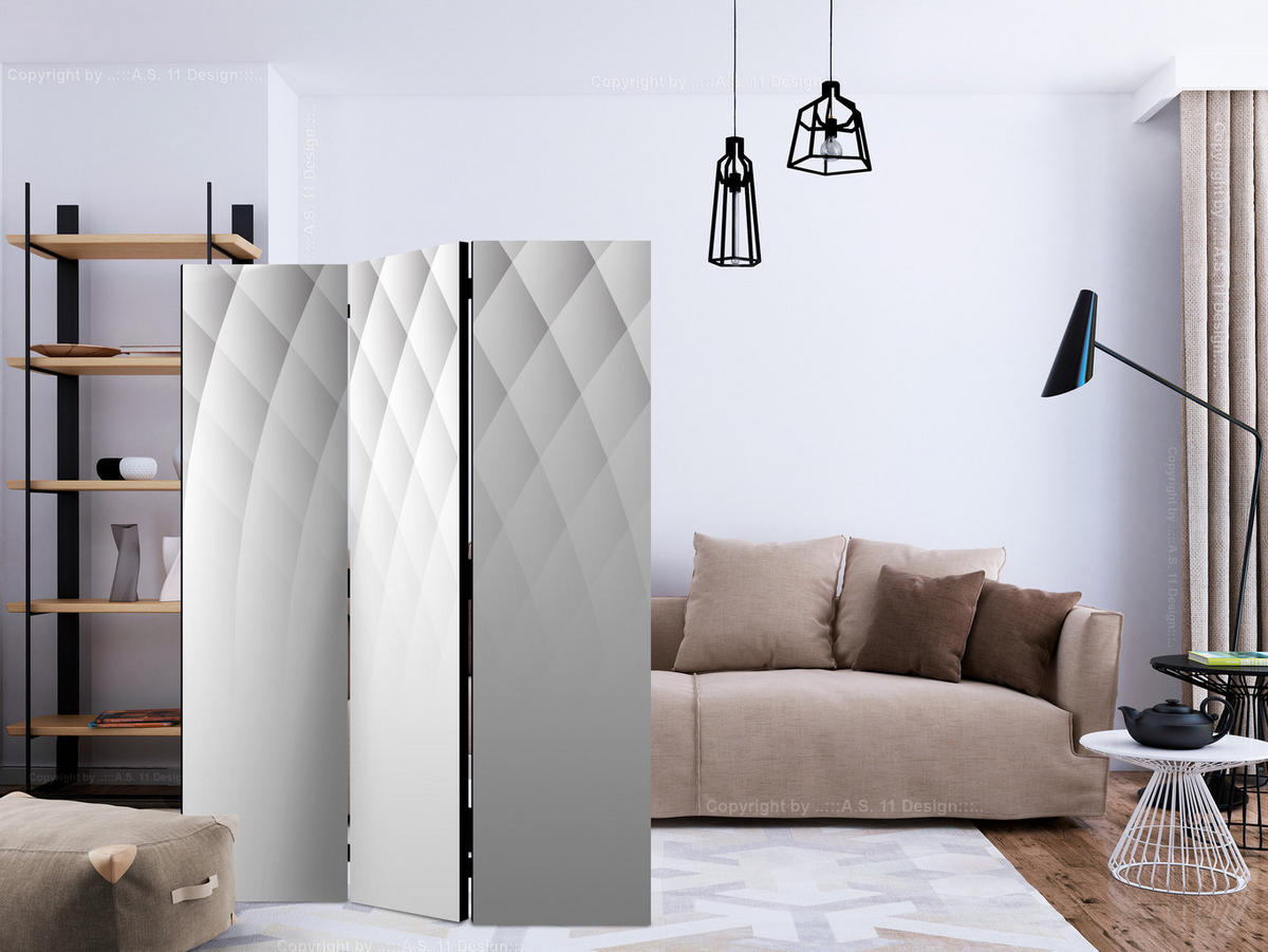 PARAVENT Akustik 3-tlg 135x172 cm Lichtstruktur Abstraktion - Weiß, Holz/Textil (135/172/3cm) - Muralo