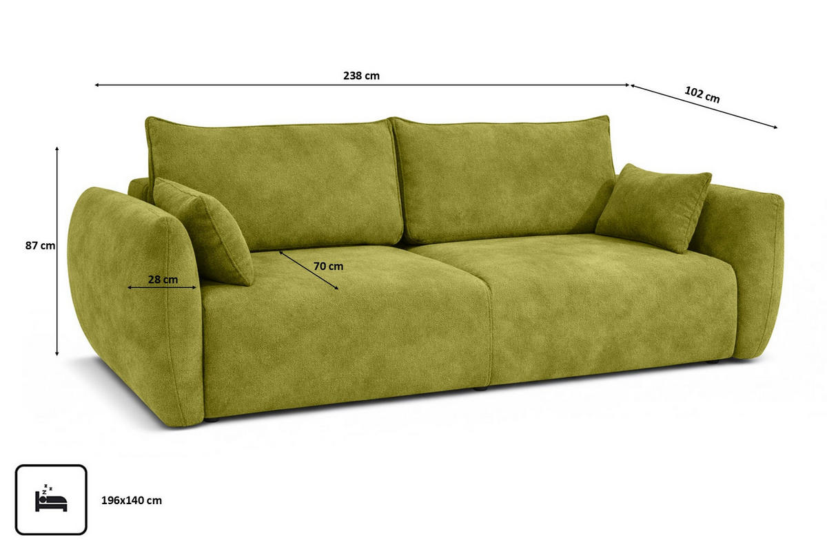 SOFA Mit Schlaffunktion Und Bettkasten, Veloursstoff Salvador, Olive, Zephira - Olivgrün, Holz (238/87/102cm) - Kaiser Möbel