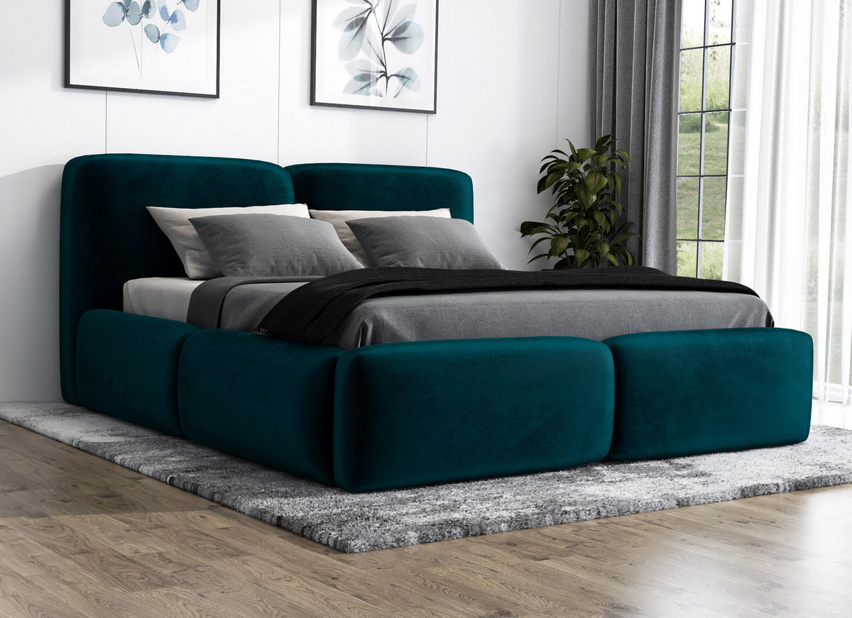 POLSTERBETT OLKE-OM 180 x 200 in Grün - Petrol, Textil (180/200cm) - A&J MöbelLand