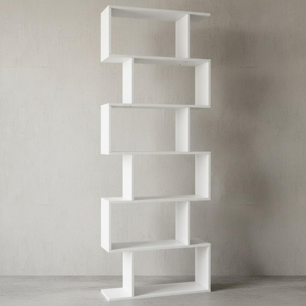 BÜCHERREGAL – Zickzack, Mattweiß, 6 Fächer, Anti-Rutsch-Noppen - Weiß, Holz (70/191/24cm) - KADIMA DESIGN