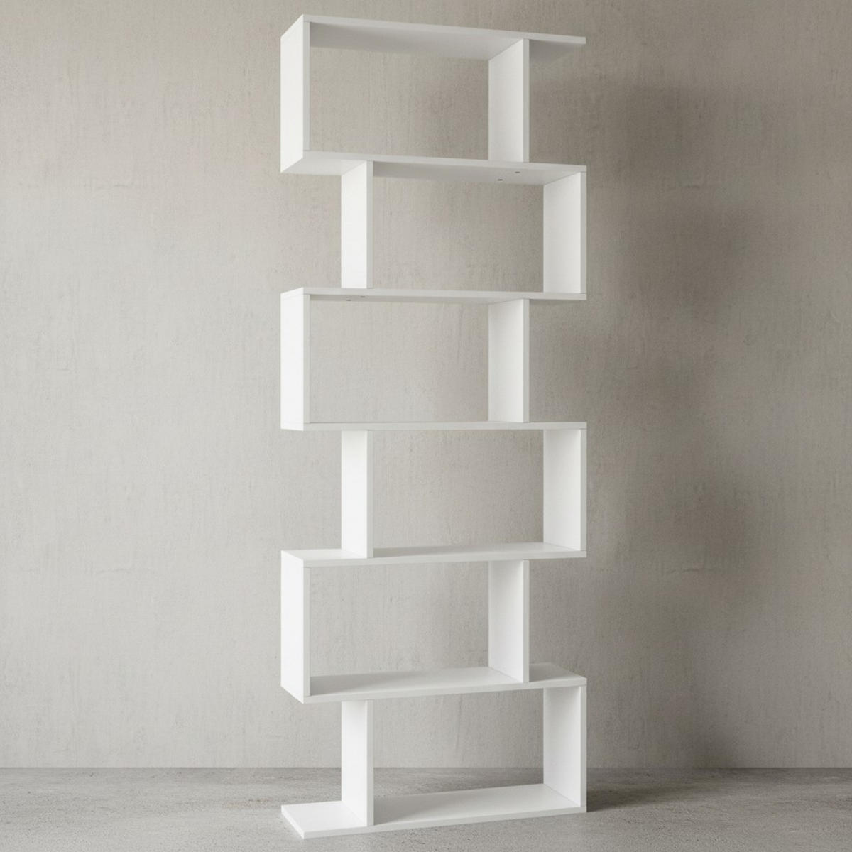 BÜCHERREGAL – Zickzack, Mattweiß, 6 Fächer, Anti-Rutsch-Noppen - Weiß, Holz (70/191/24cm) - KADIMA DESIGN