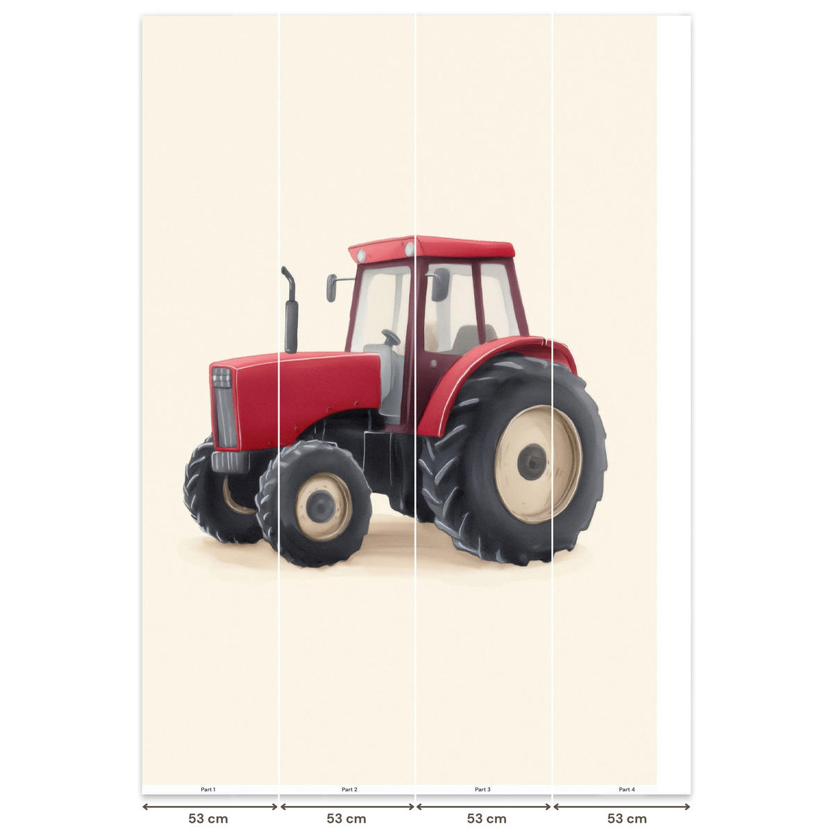 KINDERTAPETE - Traktor - Minimalistisch - Illustration - Rot - 200x300 cm - Rot, Papier (200/300cm) - OnlyWow