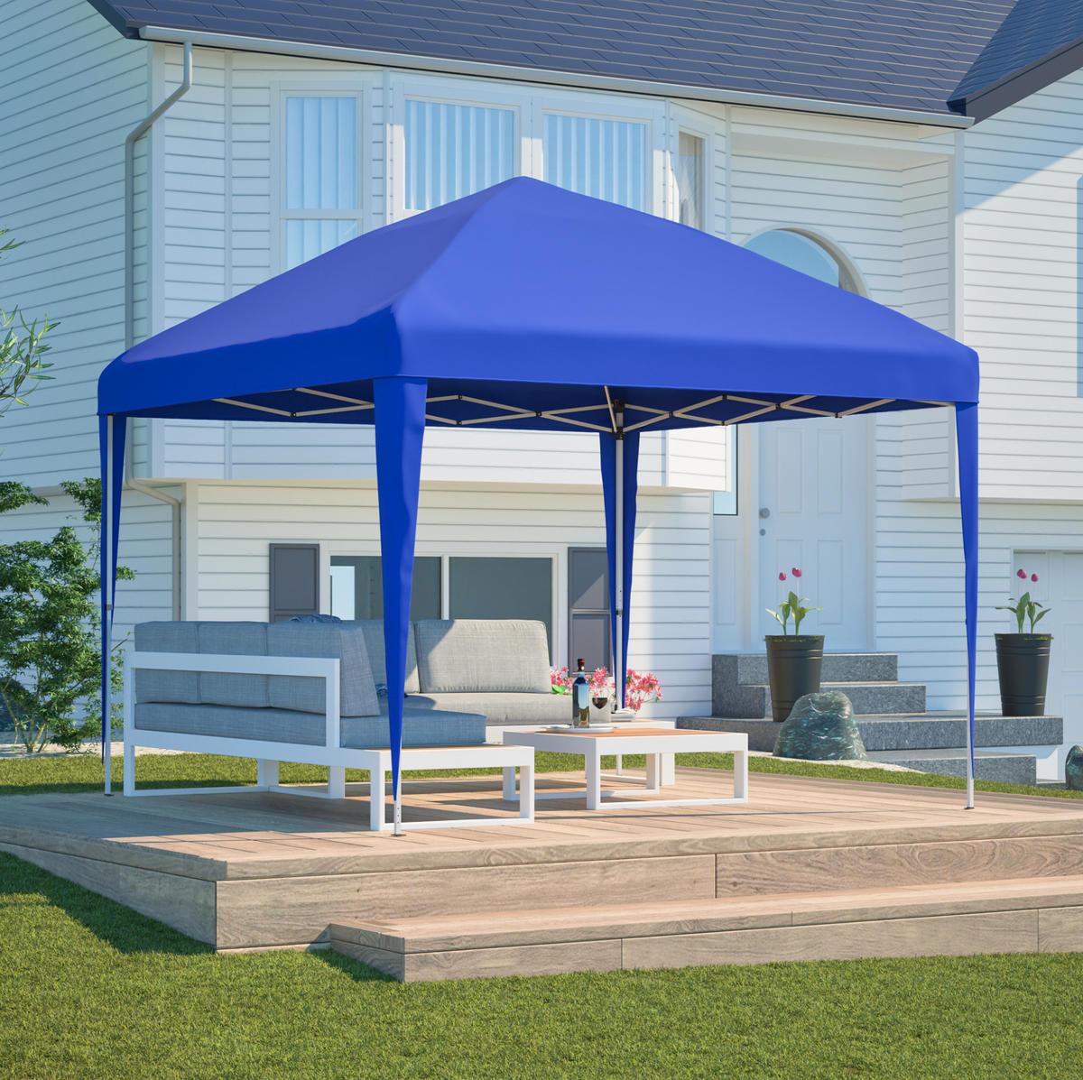 PAVILLON 313/313 cm höhenverstellbar, faltbar mit wasserabweisendem UV-Schutzdach und Tragetasche, Blau - Blau, Kunststoff (313/260/313cm) - Redom