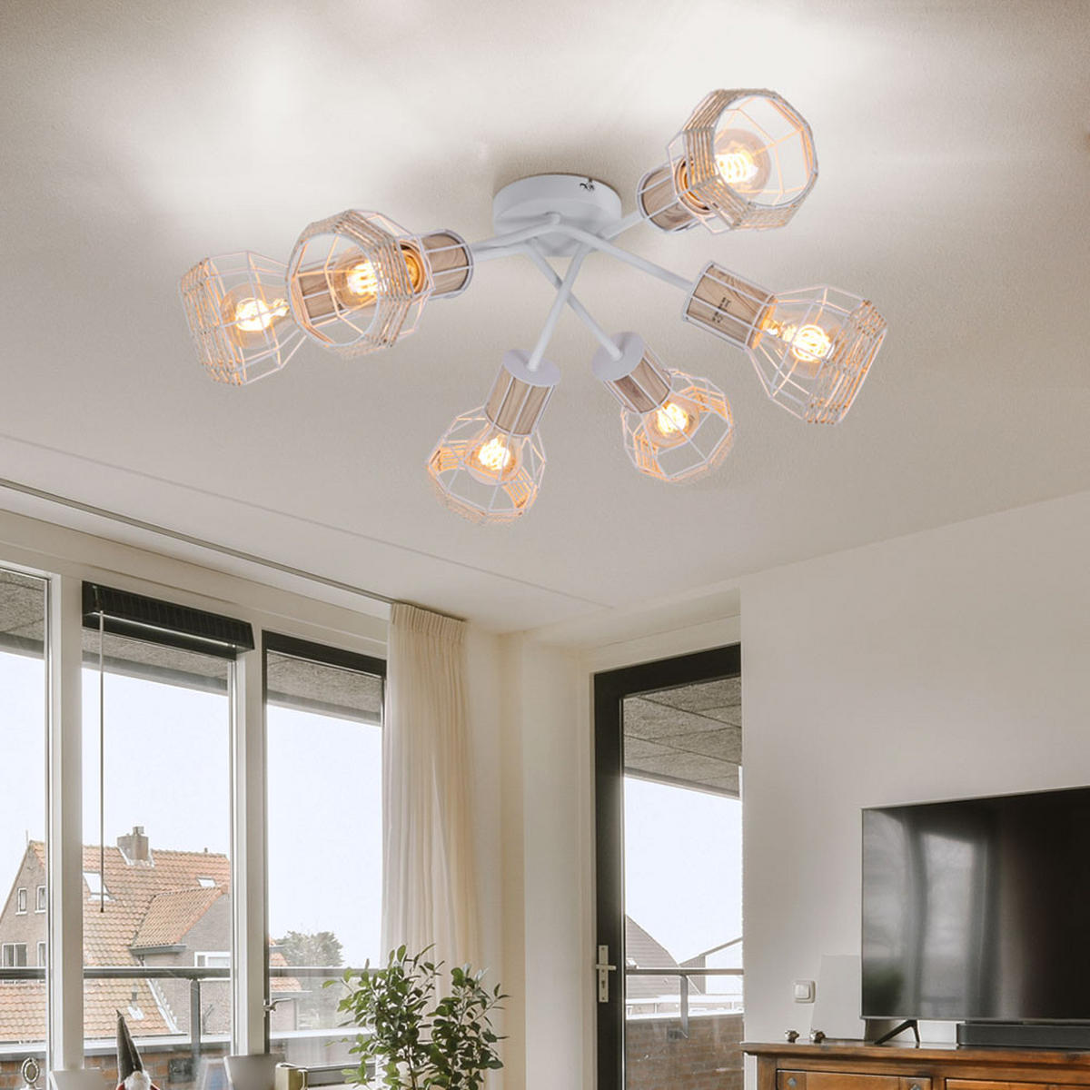 DECKENLEUCHTE Metall Holzoptik Weiß - Weiß, Metall (70/70/24cm)