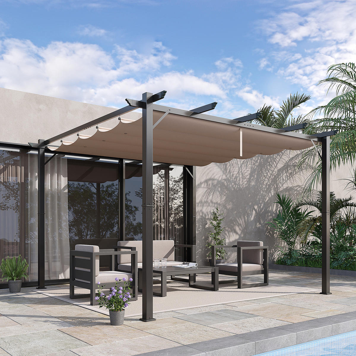PERGOLA Alu Kohlegrau+Kaffeebraun - Dunkelbraun/Grau, Kunststoff/Metall (300/223/300cm) - Outsunny