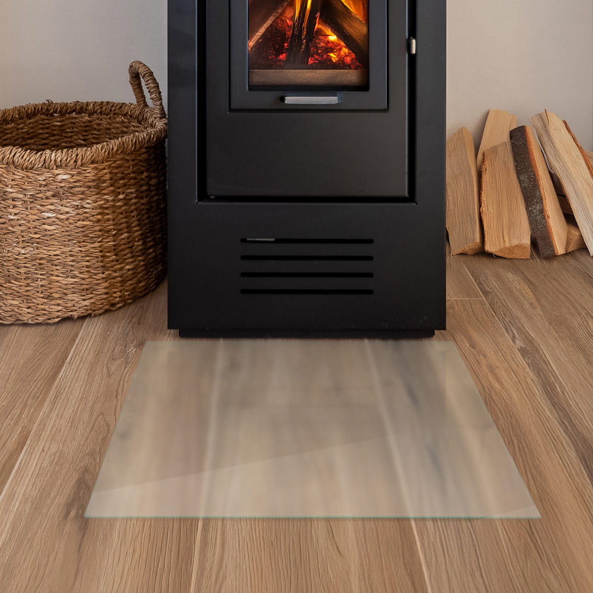 SKLENĚNÁ PODLOŽKA pod kamna 60x60 cm – mléčné sklo - průhledná, sklo (60/50/0.4cm) - TULUP