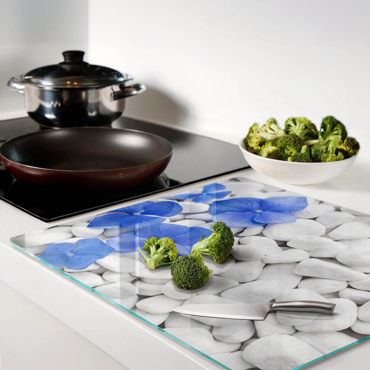 GLASPLATTE 60x52 cm Hortensie - Blau, Glas (60/0.4/52cm) - TULUP